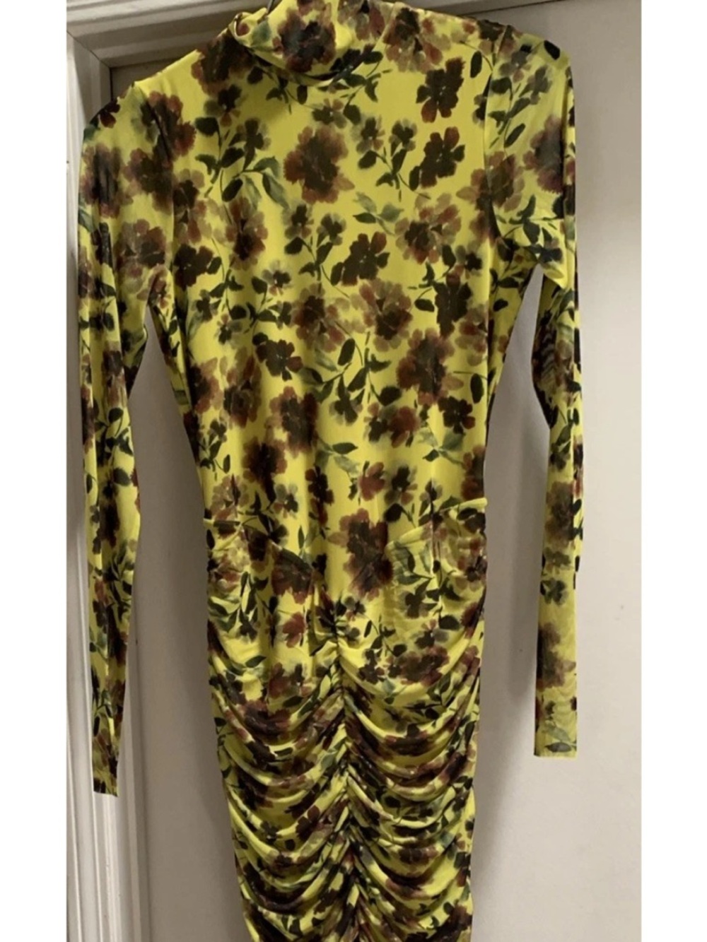 AFRM Cruz Anthropologie Yellow Mesh Floral Maxi Cut Out Back Dress Large New NWT - Picture 8 of 16